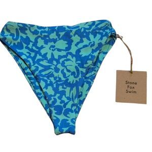 NWT Stone Fox Swim Sumatra Bikini Bottom Ocean Bloom blue high rise size XS